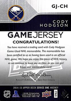 2014-15 Upper Deck - Game Jerseys #GJ-CH Cody Hodgson Back