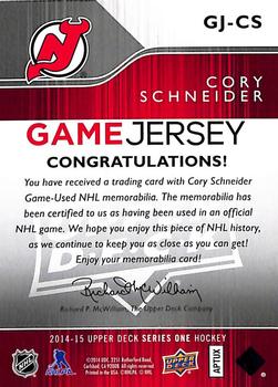 2014-15 Upper Deck - Game Jerseys #GJ-CS Cory Schneider Back