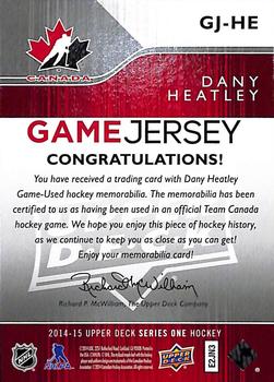 2014-15 Upper Deck - Game Jerseys #GJ-HE Dany Heatley Back