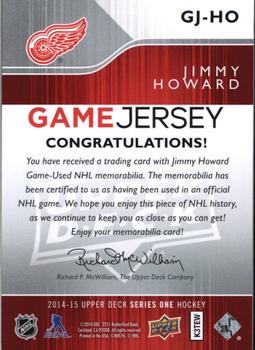 2014-15 Upper Deck - Game Jerseys #GJ-HO Jimmy Howard Back