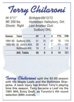 1993-94 St. John's Maple Leafs (AHL) #NNO Terry Chitaroni Back