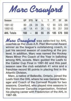 1993-94 St. John's Maple Leafs (AHL) #NNO Marc Crawford Back