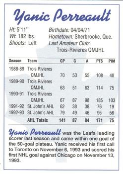 1993-94 St. John's Maple Leafs (AHL) #NNO Yanic Perreault Back