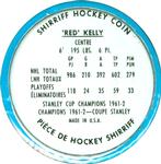 1962-63 Shirriff Coins #9 Red Kelly Back