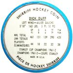 1962-63 Shirriff Coins #12 Dickie Duff Back