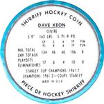 1962-63 Shirriff Coins #16 Dave Keon Back