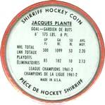 1962-63 Shirriff Coins #25 Jacques Plante Back