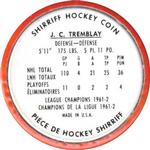 1962-63 Shirriff Coins #30 J.C. Tremblay Back