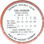 1962-63 Shirriff Coins #36 Tom Johnson Back