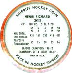 1962-63 Shirriff Coins #41 Henri Richard Back