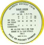 1962-63 Shirriff Coins #52 Dave Keon Back