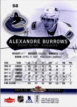 2014-15 Fleer Showcase #58 Alexandre Burrows Back