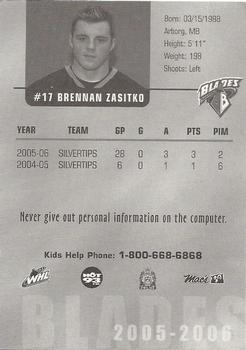 2005-06 Saskatoon Blades (WHL) #NNO Brennan Zasitko Back