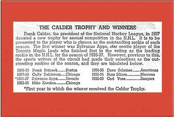 1934-43 Bee Hive Hockey Photos (Group 1) #NNO Calder Trophy Back