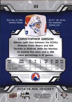 2014-15 Upper Deck AHL #33 Christopher Gibson Back