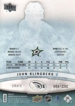 2014-15 Upper Deck Ice #131 John Klingberg Back
