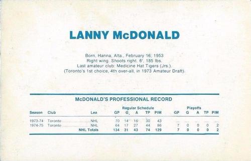1975-76 Toronto Maple Leafs #NNO Lanny McDonald Back