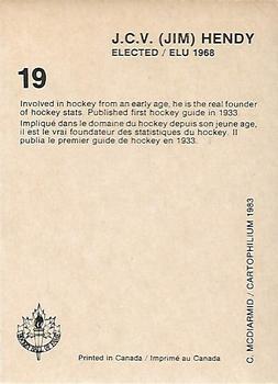 1985 Cartophilium Hockey Hall of Fame #19 Jim Hendy Back