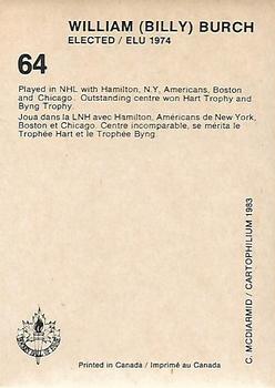 1985 Cartophilium Hockey Hall of Fame #64 Billy Burch Back