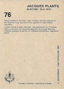 1985 Cartophilium Hockey Hall of Fame #76 Jacques Plante Back