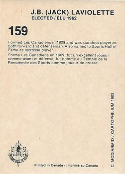 1985 Cartophilium Hockey Hall of Fame #159 Jack Laviolette Back