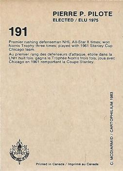 1985 Cartophilium Hockey Hall of Fame #191 Pierre Pilote Back
