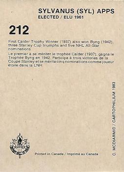 1985 Cartophilium Hockey Hall of Fame #212 Syl Apps Back