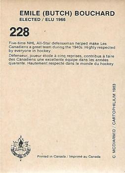1985 Cartophilium Hockey Hall of Fame #228 Emile (Butch) Bouchard Back