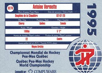 1995 Quebec International Pee-Wee Tournament #0278 Antoine Vermette Back