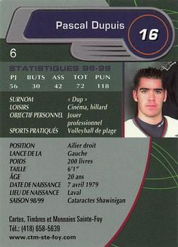 1999-00 Cartes, Timbres et Monnaies Sainte-Foy Shawinigan Cataractes (QMJHL) #6 Pascal Dupuis Back