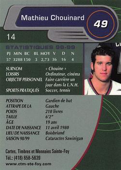 1999-00 Cartes, Timbres et Monnaies Sainte-Foy Shawinigan Cataractes (QMJHL) #14 Mathieu Chouinard Back