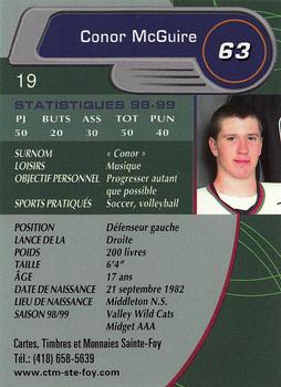 1999-00 Cartes, Timbres et Monnaies Sainte-Foy Shawinigan Cataractes (QMJHL) #19 Conor McGuire Back