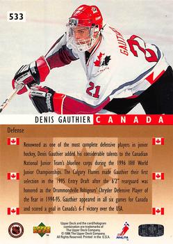 1995-96 Upper Deck - Electric Ice #533 Denis Gauthier Back