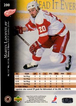1995-96 Upper Deck - Electric Ice Gold #200 Martin Lapointe Back