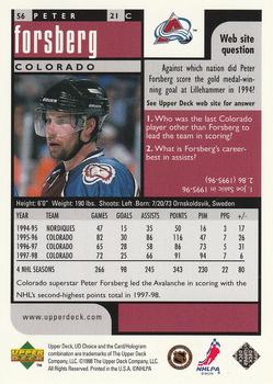 1998-99 UD Choice - Choice Reserve #56 Peter Forsberg Back