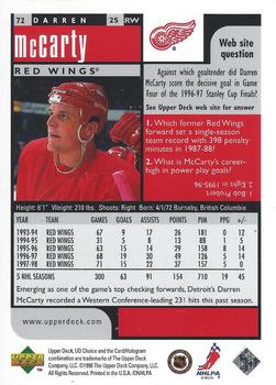 1998-99 UD Choice - Choice Reserve #72 Darren McCarty Back