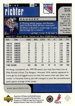 1998-99 UD Choice - Choice Reserve #135 Mike Richter Back