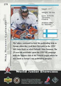 1998-99 UD Choice - Choice Reserve #278 Mika Noronen Back
