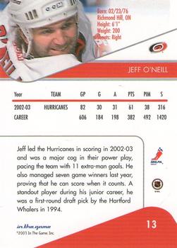 2003-04 In The Game Toronto Star #13 Jeff O'Neill Back