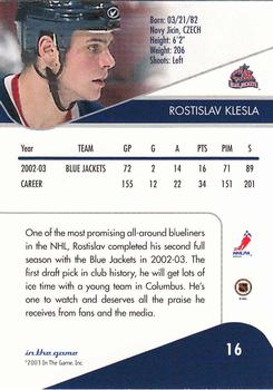 2003-04 In The Game Toronto Star #16 Rostislav Klesla Back