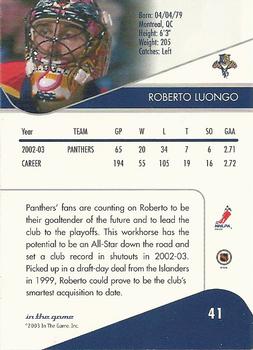 2003-04 In The Game Toronto Star #41 Roberto Luongo Back