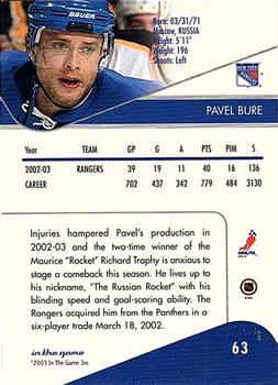 2003-04 In The Game Toronto Star #63 Pavel Bure Back