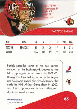 2003-04 In The Game Toronto Star #68 Patrick Lalime Back
