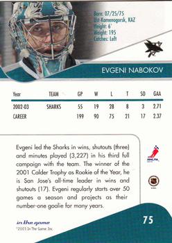 2003-04 In The Game Toronto Star #75 Evgeni Nabokov Back