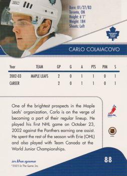 2003-04 In The Game Toronto Star #88 Carlo Colaiacovo Back