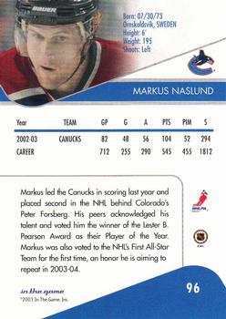 2003-04 In The Game Toronto Star #96 Markus Naslund Back