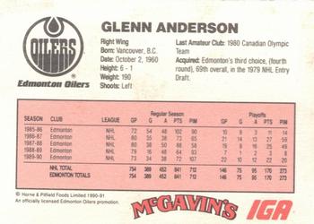 1990-91 IGA Edmonton Oilers #NNO Glenn Anderson Back