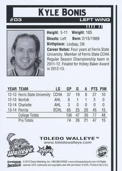 2014-15 Choice Toledo Walleye (ECHL) #3 Kyle Bonis Back
