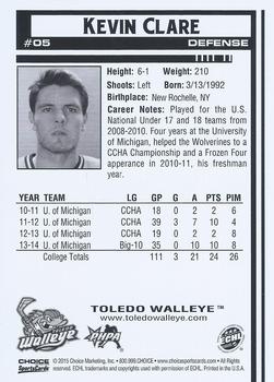 2014-15 Choice Toledo Walleye (ECHL) #5 Kevin Clare Back