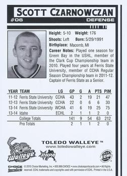 2014-15 Choice Toledo Walleye (ECHL) #6 Scott Czarnowczan Back